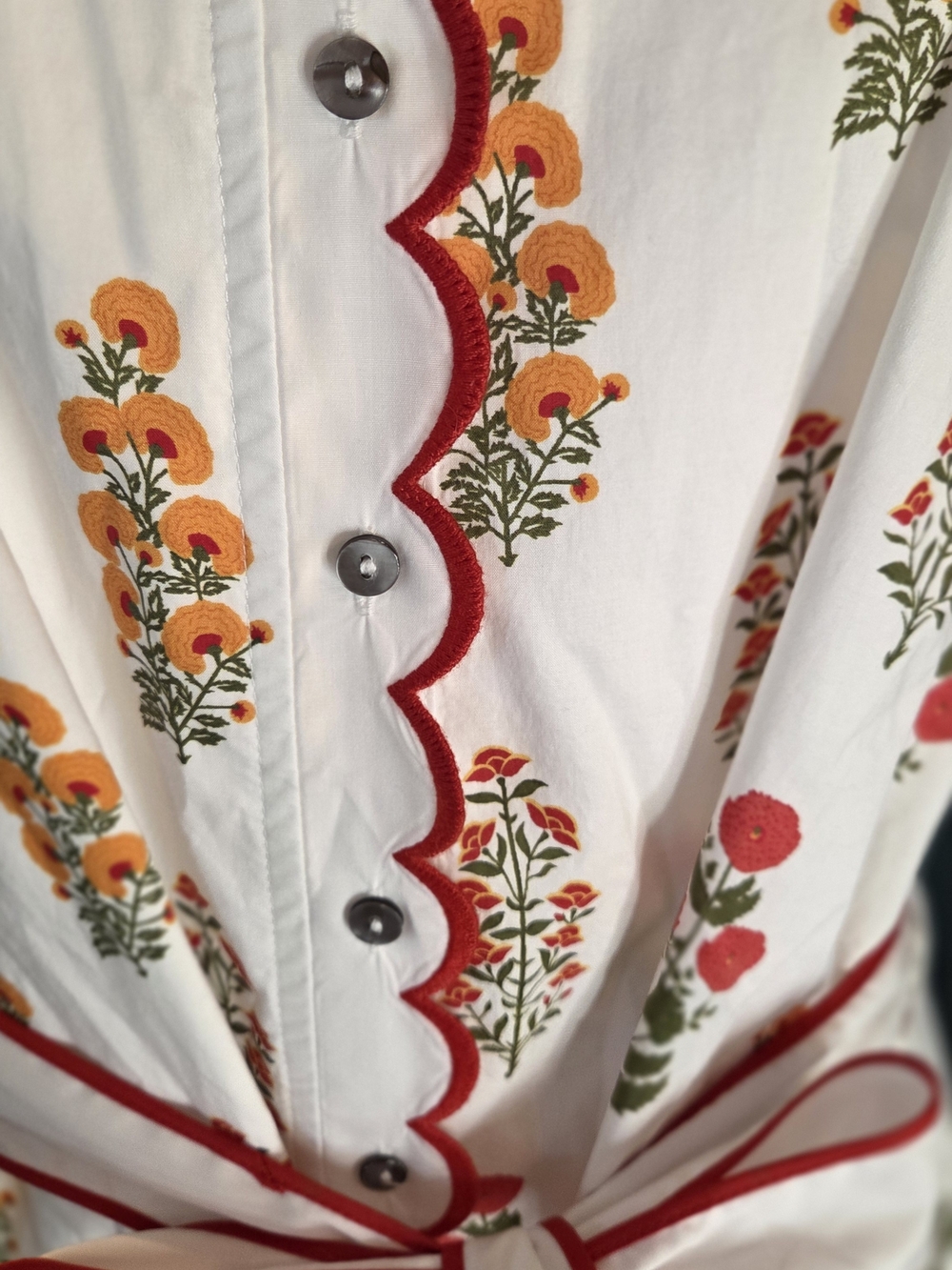 entro White Floral Tie-Waist Dress with Red and Orange Accents - Picture 6 of 10